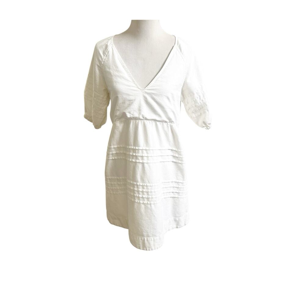 7 FOR ALL MANKIND 100% Cotton Ivory BABYDOLL TIE BACK Medium Puff Sleeve